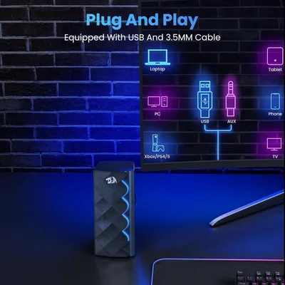 Redragon GS522 Computer Speakers, 2.0 Hi-Fi Stereo Sound PC Speaker, 6 Colorful RGB Mode Touch Desktop Speakers with USB, 3.5mm Aux-in Cable for PC, Laptop, Tablet, Phone, Xbox, PS4/5.
