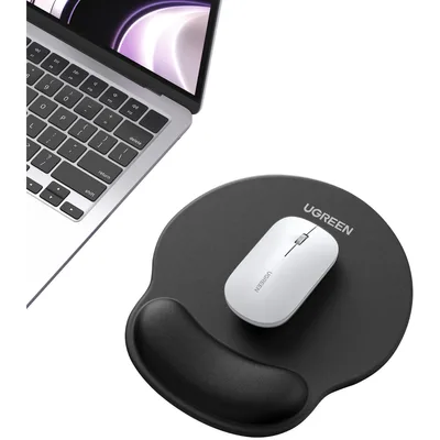 UGREEN Mouse Pad with Integrated Memory Foam Wrist Rest Ergonomic Wrist Cushion Non-Slip Black with Hand Rest