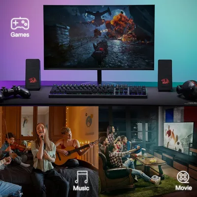 Redragon GS513 PC Gaming Speaker, 2.0 Channel Stereo Desktop Computer Speaker with Red Backlight, Quality Bass and Crystal Clear Sound, USB Powered with a 3.5mm