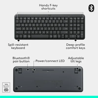 Logitech MK250 Bluetooth Mouse & Keyboard Combo Compact Wireless Keyboard, Ambidextrous Mouse, Durable Build - Windows/MacOS Arabic / English Layout - Graphite