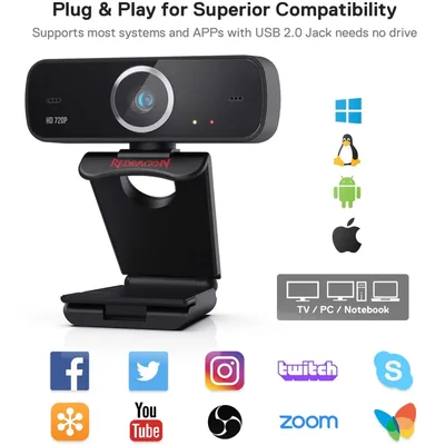 Redragon GW600 720P Microphone 360-Degree Rotation 2.0 USB WebCam