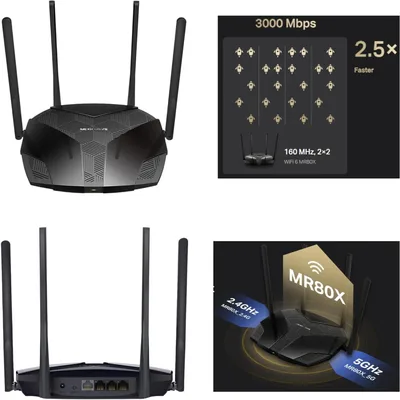 MERCUSYS MR80X AX3000 Wi-Fi Router 6 Dual Band, Wi-Fi Speed up to 2402Mbps (5GHz) + 574Mbps (2.4GHz), 160MHz Channel, 3 Gigabit LAN Ports, Ideal for Xbox/PS4/Steam and 4K Games