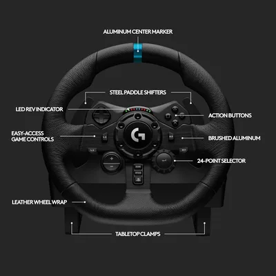 Logitech G923 Racing Wheel and Pedals, TRUEFORCE up to 1000 Hz Force Feedback, Gaming Steering Wheel PS5, PS4, PC, Mac, Genuine Leather- Black