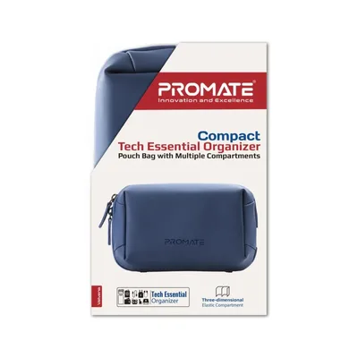 Promate Velvena Compact Tech Essential Organizer Pouch Bag with Multiple Compartments - Blue