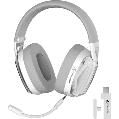 ATTACK SHARK L60 Wireless Over-Ear Gaming Headset,40mm Drivers,Detachable Noise Cancelling Mic,Memory Foam Ear Pads,3 Modes USB Computer Headset with 5.1 Surround Sound for PC/Mac/PS4/PS5-White