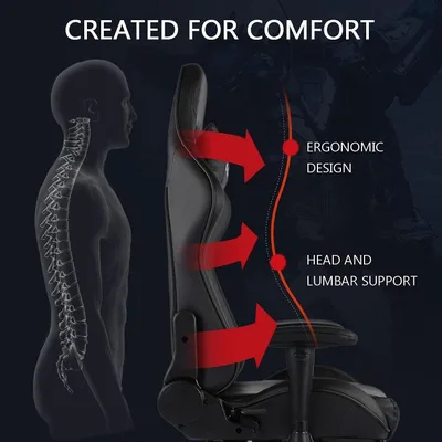 Gaming Chair, Office Chair with Footrest, Ergonomic Gaming Chair, PC Gamer Racing Chair, Adjustable Armrest, Swivel Chair, Massage Lumbar Support, PU Leather