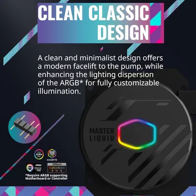 Cooler Master MasterLiquid 360L Core 360mm AIO Liquid Cooler ARGB Sync Gen S Coldplate Pump For Intel & AMD CPU - Black