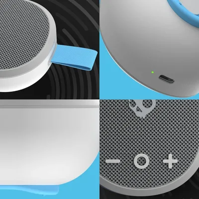 Skullcandy Ounce Wireless Bluetooth Speaker - IPX7 Waterproof Mini Portable Speaker with 16 Hour Battery, Downward Firing Passive Radiator, and Ballistic Nylon Carry Strap - Light Grey