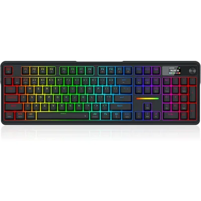 Redragon K762 PRO Wireless 104-Key Gasket Gaming Keyboard, Screen & Knob Easy-Control LED Info Display, 0-Delay Tri-Mode, Cushioned 5-Layer Noise Dampening for Creamy Thocky Sound, Full-Size 104-Key