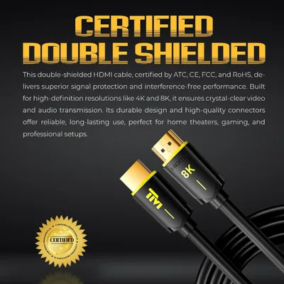 Twisted Minds 8K HDMI Cable – Ultra High-Speed HDMI 2.1 Cable, 8K@60Hz, 4K@120Hz, HDR+, eARC, VRR, HDCP 2.3/2.2, 3D Support  TM-8KHDMI-2M