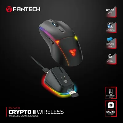 Fantech WG7V2RD CRYPTO II Wireless Gaming Mouse, Up to 70 Hours Playtime, ideal for precise control and fast reactions - Black