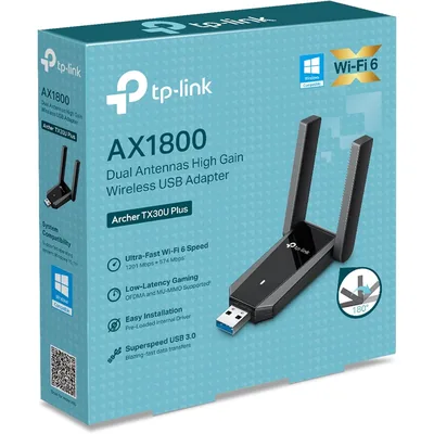 TP-Link Archer TX30U Plus USB WiFi 6 1800Mbps, High Gain Antennas, 5/2.4GHz USB 3.0 WiFi Dongle, 2×High Gain Antenna, WPA3, Win11/10 Only