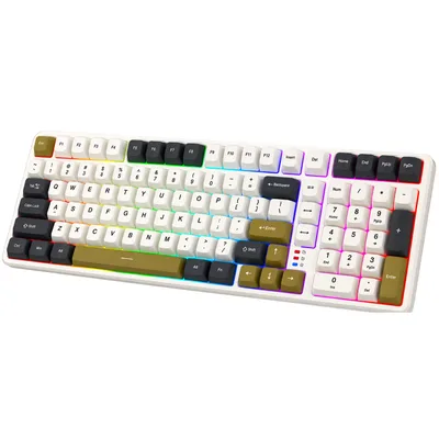 Redragon K528 Wireless Gaming Keyboard Bluetooth Computer Keyboards Creamy Cute with Number Pad RGB Backlit Tri-Mode BT/2.4GHz/USB-C, 4000mAh Battery for Win/MAC- Dusty Olive