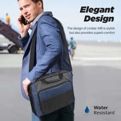 Promate Limber-MB Messenger Lightweight 15.6" Laptop Bag w/ Secure Zippers Water-Resistance Luggage Belt - Black