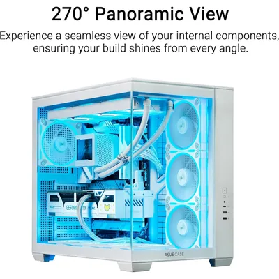 ASUS A32 PLUS ATX Computer Case, 4x Pre-Installed aRGB Fans, Up to 360mm Radiator & 10x 120mm Fan Support, 270° Panoramic View, Detach Side Panels, White