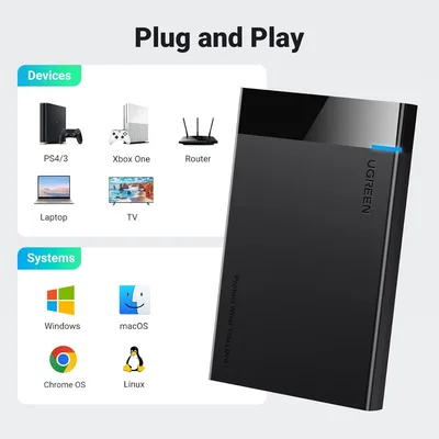 UGREEN 2.5" Hard Drive Enclosure USB 3.0 to SATA III Adapter | USB 3.0 with UASP Supports Windows Mac OS Linux, Cable Included