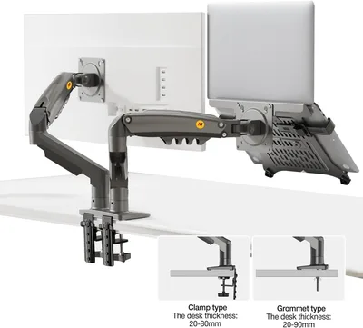 NB North Bayou Laptop Mount with Adjustable Tray for 10-17"Notebook, Full Motion Arm with VESA Plate for 17-30”Monitor,Clamp-on Grommet Mounting F160-FP (Black)