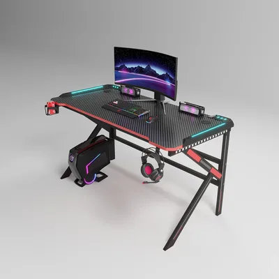 Gaming Desk RGB 1200*600*800 LED Home Office Desk Extra Large Modern Ergonomics Cup Holder Headphone Hook Cable Management Gaming Computer Table for Home Office 