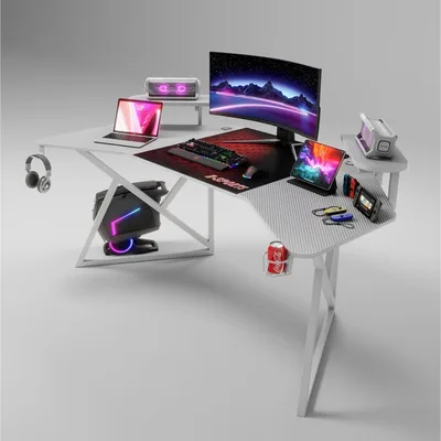 FEEX D2204 Gaming Curved Desk –1800x700x800cm-White