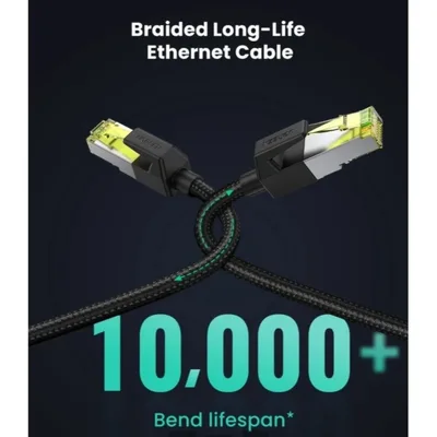 UGREEN Cat 7 Shielded Round Cable with Braided Modular RJ45 Ethernet 3M Cable Plugs - Black