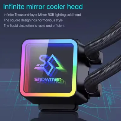 Snowman Aio Liquid CPU Cooler ABS Materials Compatible with All CPU vendors Efficient Control Pump Liquid Water Cooling. 360mm RGB Black Color Triple Fan Cooler
