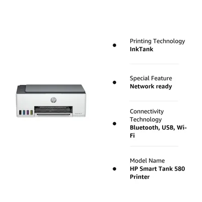 HP Smart Tank 580 All-in-One Wireless Ink Tank Colour ( up to 12000 Black & 6000 Colour) w/ 1 Extra Black Ink Bottle