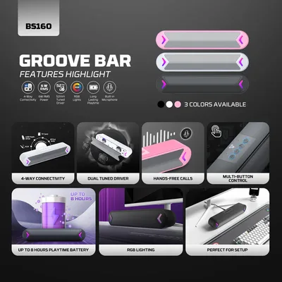 Fantech BS160 Groover Bar Portable Gaming Speaker 4-Way Mode Connectivity BT, TF Card, AUX, or USB flash-Black