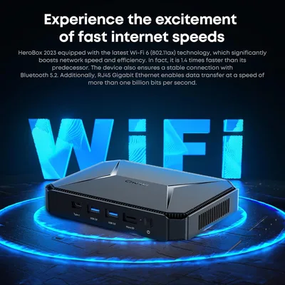 CHUWI Mini PC HeroBox, Intel N100(Up to 3.4GHz,TDP 13W), 8GB LPDDR5 256GB M.2 SSD, Windows 11 Mini Computer, 4K Dual Display/WiFi 6 /BT5.2 /RJ45 Ethernet/VESA/USB 3.0/VGA/HDMI