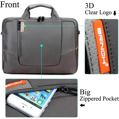 BRINCH 15.6-inch Nylon Laptop Briefcase, Shoulder Bag, Messenger Bag, and Carrying Case with Handles and Shoulder Straps, Laptop Handbag for 15-15.6 inch Computers/MacBook/Notebook/Chromebook/Tablets/Laptops, Gray