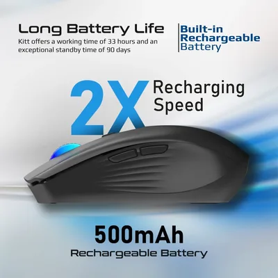 Promate KITT Wireless Mouse 500mAh Rechargeable LED Backlit Mice w/ 6 Functional Buttons RGB Modes - Black